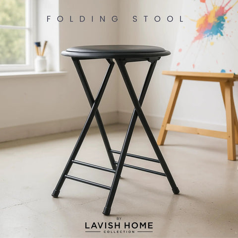Backless Folding Stool, 24-Inch Tall, 225Lb Capacity, Handy Indoor Counter Bar Stool For Kitchen Or Rec Room, Black in room
