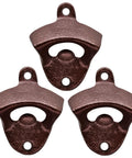 Heavy Duty Wall Mounted Bottle Opener Set Of Three Rock Solid Cast Iron Crackle Finish Black And Red Hand Painted Bar Gear