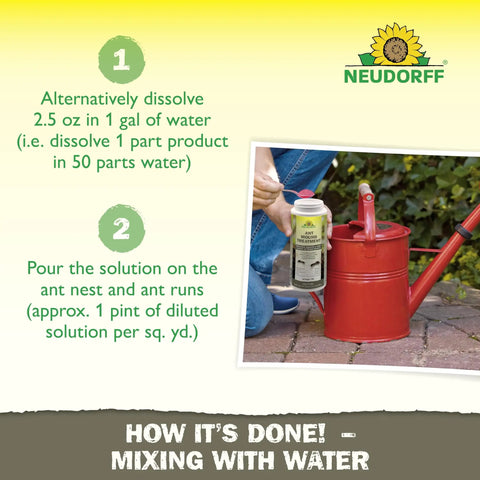 Ant Mound Treatment That Really Kills Foraging Ants With Pyrethrins A Botanical Insecticide Safe Around Homes Livestock And Animal Dwellings Tackles Pavement Ghost Odorous House Argentine Crazy Acrobat And More shown with mixing instructions using a red watering can