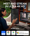 User engaging in a video call using the Next Level Ultra HD 4K Webcam For Smooth Streaming And Remote Calls Featuring AI Enhanced Framing And Crisp Gameplay Capture That Legit Goes Hard In Graphite.