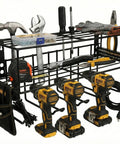 Wall Mount Drill Holder Organizer Rack For Power Tools And Utensils, Heavy Duty Iron Cordless Drill Holder, with tools displayed