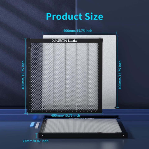 XNEON Lab honeycomb laser bed with aluminum panel, 400×400 mm, for XTool D1/D1 Pro engravers (front view).