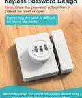 Solid Keyless Cabinet Lock With Three Digit Combo For Sliding Doors And Drawers Featuring Anti Pry Bar And No Sweat Install White Finish on wood surface