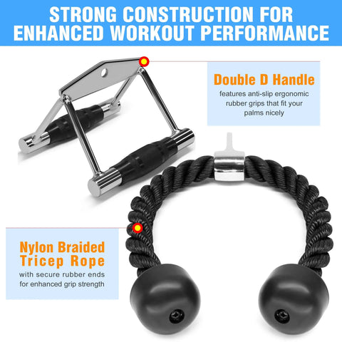 Yes4All two-piece combo: double D handle and nylon braided tricep rope for cable machines
