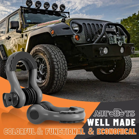 Heavy Duty 3/4 Inch D Ring Shackles With 7/8 Screw Pin And Isolator Washer Kit For Offroad Vehicle Recovery next to Jeep