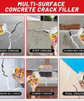 Self Leveling Concrete Crack Filler for Driveways and Patios Fast Drying Cement Repair used on various surface cracks.