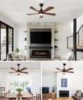 Geelife 42" 5PCS Solid Wood Blades Ceiling Fan with Lights Remote Control in modern living room and dining area.