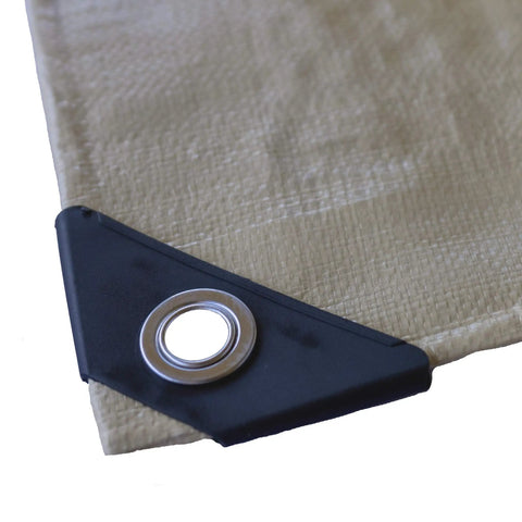Heavy Duty Waterproof Tarp 20 Ft By 30 Ft 12 Mil Thick Tan Tarp With Reinforced Corners and Grommet Detail