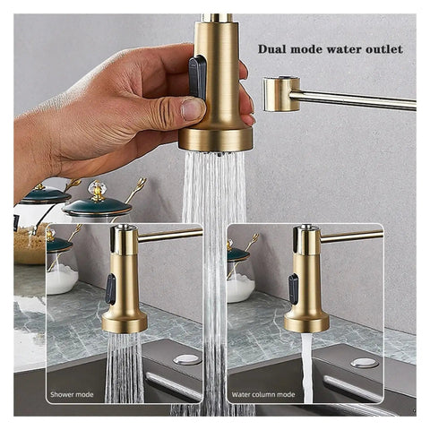 ZBSAVFM Matte Black Pull-Down Kitchen Faucet 360° Swivel Mixer Tap showing dual water modes for modern kitchen use.