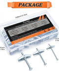 Heavy Duty Toggle Bolt And Wing Nut Set For Drywall 48 piece hollow wall anchors kit in plastic storage box with measurements