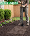 Person using 48 Inch Steel Tamper With 14 Pound 10x10 Steel Head And Rubber Grip Labor Saving All Steel Heavy Duty Tool for leveling soil