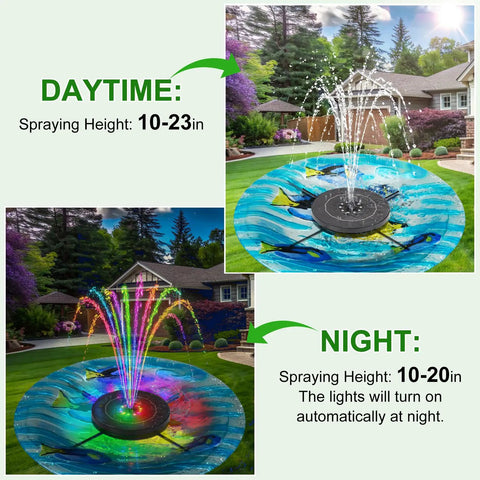 Solar Fountain Pump With 3 Spray Heights, Upgraded Glass Panels And Led Lights, Day and Night Operation in Garden