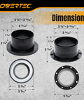 Hassle Free Four Inch Magnetic Dust Collection Hose Kit With Heavy Grip Magnet Fittings For Two Machine Hookup And Fast Quick Swap On Woodworking Shop Gear dimension details and measurements on a gray background.