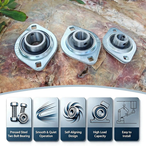7/8 Inch Flange Bearing Pillow Block 2-Bolt Pressed Steel Housing with Set Screw Locking and installation features