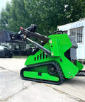 Compact Mini Skid Steer Loader With Bucket And Mulcher Attachments, Front Loader On Parallel Dual Tracks For Gardens, Farms, Parks, And Roads