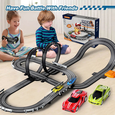 Epic Slot Car Race Track Set For Kids With Four High Speed Cars Two Hand Controllers Dual Power Modes Electric Or Battery
