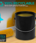 One Gallon Black Plastic Paint Bucket With Triple Lock Airtight Seal, Leak-Resistant And Rust-Proof, shown with roller brush