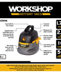 Portable Wet Dry Shop Vacuum For Home And Garage, 2.5 Gallon Tank, 1.75 Peak HP, with handle and cord, on white background