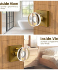 Outside and inside views of the Crystal Glass Door Knobs With Lock In Antique Brass Privacy Door Knobs For Bedroom And Bathroom