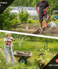 Sturdy 4 Tine Heavy Duty Pitchfork With Fiberglass Handle used in vegetable field and vine cleaning, ideal for farm work.