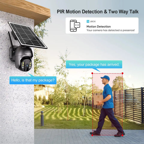 Wireless Outdoor All Weather Security Camera With 355 Pan And 100 Tilt detecting motion of a delivery person