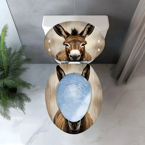 Elongated Toilet Seat Replacement, Resin Donkey Pattern for Bathroom, top view of unique design with realistic donkey face.