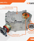 Beefed-Up Power Transfer Unit Assembly For Ford Lincoln Mercury Cars, Patented New PTU With Heat Shield, Upgraded Durability, OE Fix Design, Built To Last Across AWD And RWD Models. PTU with heat shield and drain plug