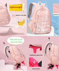 Kids Rolling Backpack with Wheels, Waterproof Pink Bag, Lightweight 600g, Trolley School Bag for Girls and Boys with Multiple Pockets