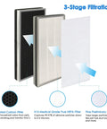Diagram showing 3-stage filtration with MA 40 Replacement Filter 3 In 1 H13 Main Filter and Activated Carbon for air purification.