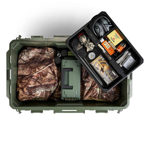 GoNow Box Waterproof Gear Storage Heavy Duty Outdoor Utility Container With Tray And Dividers For Tools And Accessories Large Capacity Olive Drab