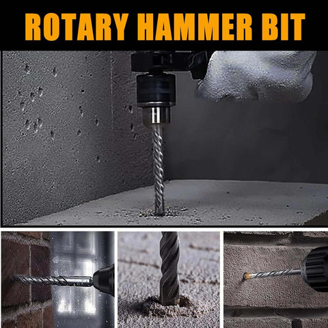 SDS Plus rotary hammer drill bit, 1.5 in diameter, 23.6 in length; for concrete, brick, stone (front/side/close-up views)