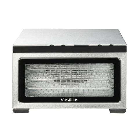 Heavy Duty Five Tray Electric Food Dehydrator With Digital Timer And Temp Control Up To 176 Degrees Fahrenheit in silver finish.