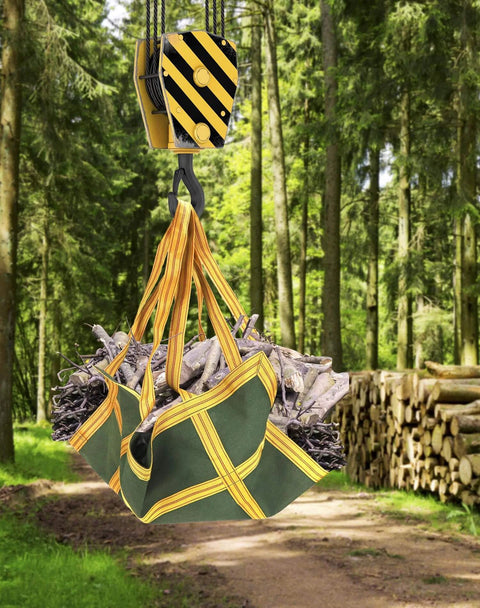 Heavy Duty Canvas Cargo Lifting Pad Net 3.28 Ft Square With Reinforced Handle For Construction Logistics And Transport 2645 Lbs Load Capacity lifting wood in forest