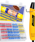All In One Solder Seal Wire Connector Kit With Mini Heat Gun Waterproof Heat Shrink 10 To 26 AWG For Automotive Marine Wiring Repair 220 Pcs DIY Quick Splice And Seal, showing connectors and heat gun
