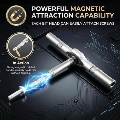 Get The Ultimate 24 In 1 Magnetic Ratchet Screwdriver Setup With S2 Steel Precision Bits For Bike, Phone And Furniture Fix-Its Plus Bonus Tweezers magnetic ratchet handle in use