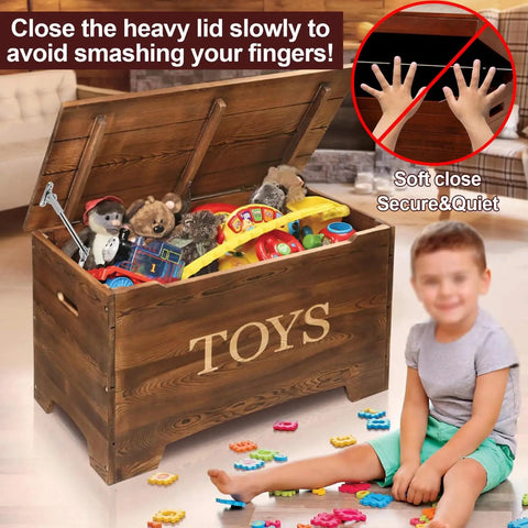 Soft Close Lid Stay Hinges on toy box, open upward with toys inside, 105 degree open, kid safe, built to last, 2 pack
