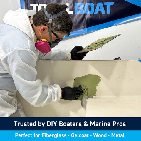 Marine Epoxy Fairing Compound Two Part Filler For Fiberglass Wood Aluminum And Steel Two Pint Kit application on boat hull