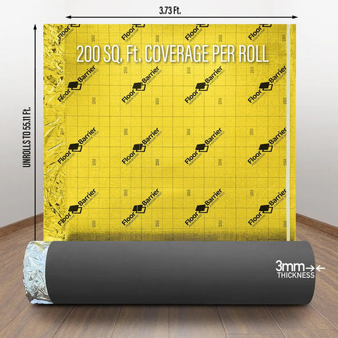 Real Deal Floor Underlayment With No Sweat Moisture Barrier delivers two massive rolls, 3mm thick, covering 400 sq ft.