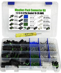 Super Durable 373 Piece Weatherpack Connector Kit With Removal Tool Male Female Terms And Housings In 1 To 5 Pin Configs For 20 Amp Wires 10 20 Gage Perfect For Any Auto Repair Job. open case with connectors and tool