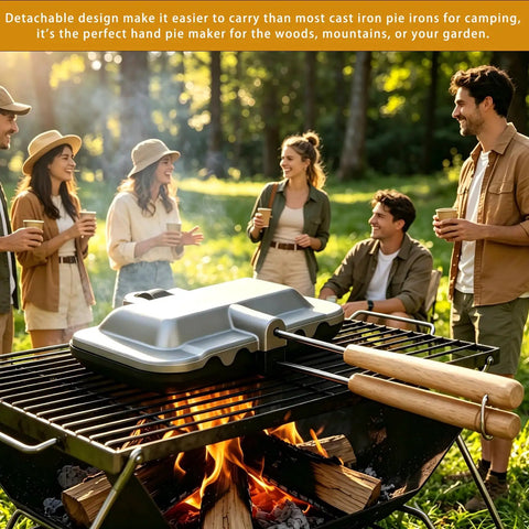 Heavy Duty Double Sided Nonstick Sandwich Maker With Portable Aluminum Flip Pan for outdoor cooking and baking.