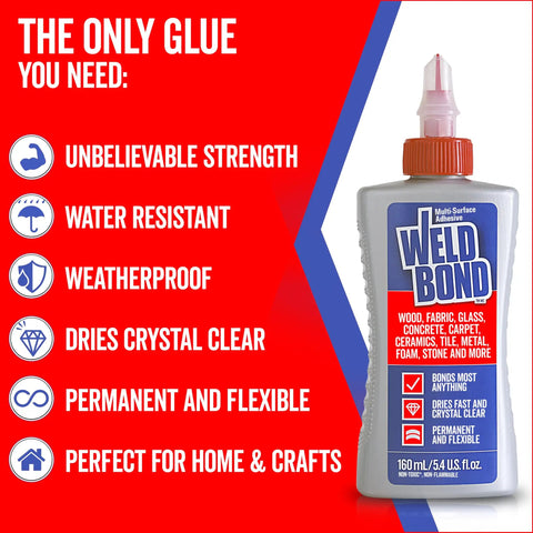Heavy Duty All Purpose Glue That Dries Fast And Binds Wood Tile Ceramic Glass Metal Pottery And More bottle with features list