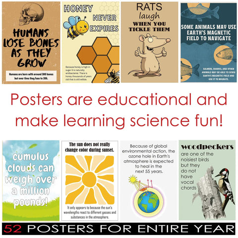 52 Weird Science Facts Posters Pack For Classrooms And STEM Education Bold Colorful Cool Bulletin Board Decor To Spark Curiosity And Make Learning Fun Engaging Mind Blowing Science Facts For Students