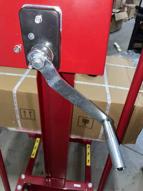 Full Size Manual Hand Winch Work Positioner Lift Truck For Warehouse showing crank handle mechanism on steel frame.