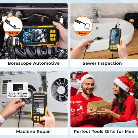 Triple Lens Endoscope Camera With Light used for automotive, sewer inspection, machine repair, gift for dads and husbands