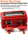 Built Tough 300A Waterproof Power Distribution Block With Four 5/16 M8 Terminal Studs Kickin High Current Bus Bar, red box design.