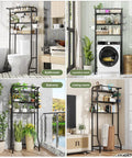 Over The Toilet Storage Cabinet Three Tier Metal Bathroom Shelf Organizer With Paper Holder And Hooks Black Finish in different rooms