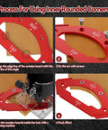 Premium Aluminum Router Corner Radius Template Set With Smack On Guidance For Smooth Outside Rounds showing steps for inner rounded corners.