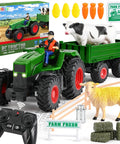 Remote Control Tractor Toy Set With Dump Trailer LED Lights Dual Rechargeable Batteries 2 4 GHz Controller And Farm Accessories