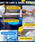 Infographic showing features of Toilet Bowl Night Light With Motion Sensor And Multicolor LED, highlighting compatibility and easy installation.