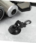 Heavy Duty Cup Hooks 4 Pack With Suction Anchors For Camping And Outdoor Travel, black suction cup with carabiner visible